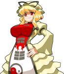  alternate_color alternate_eye_color blonde_hair breasts dress hat large_breasts mono_(moiky) payot red_eyes ribbon short_hair simple_background smile solo touhou transparent_background white_background yakumo_yukari 