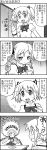  4koma braid candeloro comic cup drill_hair hair_ribbon headdress highres kaname_madoka madoka_runes mahou_shoujo_madoka_magica monochrome multiple_girls open_mouth puffy_sleeves ribbon school_uniform smile spoilers teacup tomoe_mami translation_request twin_braids twin_drills witch_(madoka_magica) yuuki_akira 