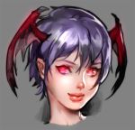  capcom close-up demon_girl face head_wings lilith_aensland lips purple_hair red_eyes short_hair simple_background solo succubus vampire_(game) yurizuka_(sergeant_heart) 