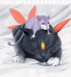  cat closed_eyes cosmo_(465lilia) grey_background highres marker_(medium) mouse no_humans on_head pokemon pokemon_(creature) pokemon_(game) pokemon_gsc pokemon_rgby rattata realistic sleeping sneasel traditional_media whiskers white_background 