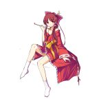  alternate_costume amemiya_ruki bow hair_bow hair_tubes hakurei_reimu highres japanese_clothes kimono kiseru pipe sitting solo touhou 