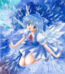  acrylic_paint_(medium) blue blue_eyes blue_hair bow cirno danmaku hair_bow ice ice_wings snowflakes solo tegaki_no_yuu touhou traditional_media wings 