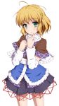  absurdres ahoge arm_warmers arms_up blonde_hair green_eyes hand_on_own_chest highres mizuhashi_parsee open_mouth sash scarf shirt short_hair skirt solo touhou wahrheit_9 