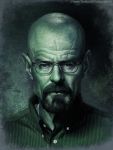  1boy bald breaking_bad collared_shirt facial_hair glasses green highres looking_at_viewer monochrome serious solo torren_thomas walter_white watermark wrinkles 