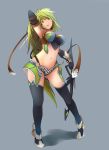  bow_(weapon) breasts cleavage elbow_gloves elf elsword fingerless_gloves fullluv gloves green_eyes green_hair highres large_breasts pointy_ears rena_(elsword) simple_background solo thighhighs weapon 