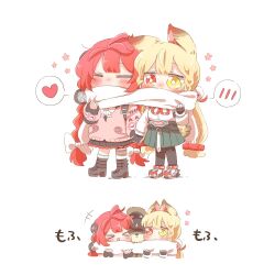  >_< +++ 2girls :3 :d alice_thymefield animal_ears black_boots black_gloves black_pantyhose black_skirt blonde_hair blush boots bow bowtie bright_pupils chibi chibi_only closed_eyes closed_mouth commentary_request cropped_torso fingerless_gloves full_body gloves green_skirt hair_ornament heterochromia kamanosuke_(zenless_zone_zero) long_hair long_sleeves low_twintails multiple_girls open_mouth pantyhose pink_sweater pleated_skirt rabbit_ears rabbit_girl rebecca_(keinelove) red_eyes red_hair scarf shared_clothes shared_scarf shirt simple_background skirt smile sphere_hair_ornament standing sweater twintails ukinami_yuzuha white_background white_bow white_bowtie white_pupils white_scarf white_shirt x3 xd yellow_eyes zenless_zone_zero 