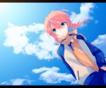  bad_id blue_eyes cloud hage_ta inazuma_eleven inazuma_eleven_(series) inazuma_eleven_go kirino_ranmaru letterboxed male pink_hair sky soccer_uniform solo track_suit twintails 