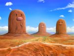  blue_sky brown cloud cosmo_(465lilia) desert diglett horizon landscape looking_at_viewer looking_away nature no_humans ocean outdoors path pokemon pokemon_(creature) pokemon_(game) pokemon_rgby road scenery sculpture sky tree 