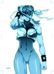  alternate_costume bare_shoulders blue bodysuit bolero bracelet braid breasts chun-li clenched_hand cropped_jacket dated double_bun hair_ribbon jewelry large_breasts monochrome muscle ribbon single_braid skin_tight solo spiked_bracelet spikes street_fighter street_fighter_zero toned zap zaz 