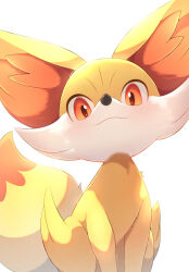  animal_ear_fluff fennekin highres looking_at_viewer multicolored_fur no_humans orange_eyes orange_fur pokemon pokemon_(creature) rumine_(yoshi1234567) sitting solo white_background white_fur yellow_fur 