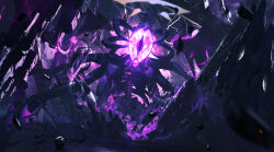  absurdres benghuai_xueyuan chinese_commentary commentary_request destruction floating glowing glowing_eye highres honkai_(series) lifeline_(a384079959) master_of_wills_(benghuai_xueyuan) monster no_humans official_art purple_theme scenery violet_eyes 