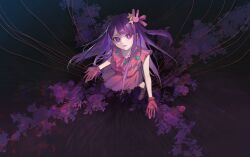  1girl absurdres animal_ears chinese_commentary commentary_request dress gloves hair_ornament highres hoshino_ai long_hair looking_at_viewer looking_up one_side_up open_mouth oshi_no_ko pink_dress pink_gloves puppet_strings rabbit_ears ryuukou solo star-shaped_pupils star_(symbol) star_hair_ornament symbol-shaped_pupils violet_eyes 