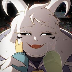  1:1 1boy 2024 2d 2others alternate_form animal_ears anthro artist_name asriel_dreemurr asriel_dreemurr_(god_of_hyperdeath) black_background black_sclera blue_sweater chara_(undertale) child colored_sclera crying crying_with_eyes_open digital_media droopy_ears face_mark fangs floppy_ears forut_dondon frisk_(undertale) furry furry_male glitch goat goat_boy goat_ears goat_horns green_sweater hand_on_another's_cheek heart_necklace highres horns human jewelry male male_focus mammal monster monster_boy multiple_others necklace open_mouth other_pov portrait pov pov_hands purple_robe robe simple_background slit_pupils solo_focus sweater tears trio twitter_username undertale utdr_(toby_fox) white_eyes white_fur white_horns 