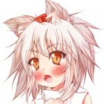  animal_ears artist_request blush bust daidai_ookami face fang hat highres inubashiri_momiji open_mouth pom_pom_(clothes) red_eyes short_hair silver_hair slit_pupils solo tokin_hat touhou white_background white_hair wolf_ears yellow_eyes 