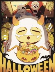  1other 2023 2boys 2d ambiguous_gender animal annoying_dog artist_name black_border blue_jacket blue_shorts border brothers brown_hair candy cape child cosplay digital_media dog door fake_blood fake_horns fangs flower flowey_(undertale) food forut_dondon frisk_(undertale) ghost_costume gloves grey_hood hairband halloween halloween_bucket halloween_costume hands_on_another&#039;s_shoulders height_difference highres holding holding_bucket hollow_eyes hood hood_down hooded_jacket horns huge_filesize human humanoid jacket large_filesize male monster monster_boy multiple_boys one_eye_closed open_clothes open_door open_jacket orange_horns papyrus_(undertale) plant pumpkin red_cape red_gloves sans_(undertale) shirt short_hair shorts siblings simple_bat skeleton snack spider spider_web teeth trick_or_treat undead undertale utdr_(toby_fox) vampire_costume white_shirt yellow_flower 