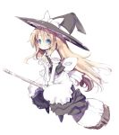  blonde_hair blue_eyes bow broom broom_riding dress hat hat_bow kawahara_megumi kirisame_marisa long_hair simple_background smile solo touhou white_background witch witch_hat 