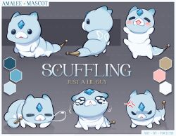  :3 =_= anger_vein angry artist_name blush_stickers border character_name color_guide creature creature_focus gem_on_head grey_background highres indie_virtual_youtuber no_humans official_art scuffling_(amalee) tearing_up white_border yoclesh 