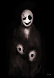  1boy 2016 2d artist_name black_background black_coat coat digital_media hole_in_hand hollow_eyes hollow_mouth humanoid male male_focus male_only monochrome monster monster_boy powaro02 simple_background solo straight-on undertale utdr_(toby_fox) w.d._gaster 