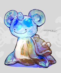  1other absurdres dated ditto fins grey_background highres horns lapras no_humans pokemon pokemon_(creature) shadow shell signature single_horn smile solo sukepmonster transformed_ditto 