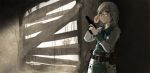  adjusting_glasses belt blonde_hair blue_eyes end_of_eternity glasses gun hairband handgun leanne long_hair reanbell rough seafh solo weapon 