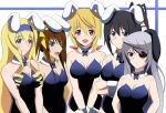  5girls animal_ears black_hair blonde_hair blue_eyes blush breasts brown_hair bunnysuit cecilia_alcott charlotte_dunois cleavage detached_collar eyepatch fang frown hairband huang_lingyin infinite_stratos laura_bodewig multiple_girls open_mouth purple_eyes red_eyes sdgu shinonono_houki silver_hair smile violet_eyes wrist_cuffs 