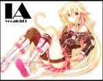  bare_shoulders blonde_hair blue_eyes boots braid character_name choker highres ia_(vocaloid) long_hair looking_at_viewer mismatched_legwear off_shoulder open_mouth shirogane_(ankoromochi) single_thighhigh skirt solo thigh-highs thigh_strap thighhighs twin_braids very_long_hair vocaloid 