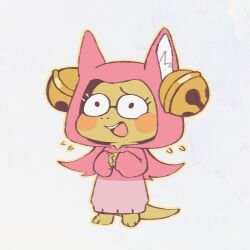  1girl 2021 2d alphys alternate_costume animal_ears anthro barefoot buck_teeth cat_ears chibi chibi_only colored_skin cosplay digital_media dinosaur dinosaur_girl fake_animal_ears female female_only forut_dondon full_body glasses hair_bell lizard lizard_girl lizard_tail mad_mew_mew_(cosplay) monster monster_girl orange_outline outline reptile reptile_girl reptile_tail scalie simple_background solo standing tail teeth undertale utdr_(toby_fox) white_background yellow_skin 