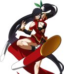  arc_system_works black_hair blazblue breasts center_opening china_dress chinese_clothes cleavage fighting_stance glasses hair_ornament lao_jiu large_breasts leg_up legs lips litchi_faye_ling long_hair official_art panda ponytail simple_background solo staff standing_on_one_leg thighs transparent_background very_long_hair 