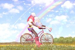  2022 2boys 2d armor bad_id bad_link bad_twitter_id bicycle black_shorts blue_jacket blue_shorts boots brothers bush cape day digital_media duo full_body gloves grass grey_hood ground_vehicle height_difference highres hood hood_down hooded_jacket humanoid jacket male male_focus male_only monster monster_boy multiple_boys open_clothes open_jacket outdoors papyrus_(undertale) pink_slippers rainbow red_boots red_cape red_gloves riding riding_bicycle s2ames2 sans_(undertale) shirt shorts siblings single_vertical_stripe skeleton sky slippers socks striped_shorts teeth undead undertale utdr_(toby_fox) vehicle vertical-striped_clothes vertical-striped_shorts white_armor white_shirt white_socks white_stripes 