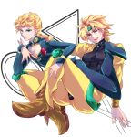  absurdres age_difference androgynous blonde_hair dio_brando father_and_son giorno_giovanna green_eyes highres jojo_no_kimyou_na_bouken multiple_boys red_eyes simple_background 