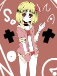  alternate_costume bikini blonde_hair bracelet candy casual collar contemporary flat_chest hair_ribbon hand_in_pocket highres hoodie jewelry lollipop looking_at_viewer navel red_eyes ribbon ring rumia short_hair solo swimsuit touhou urimono youkai zipper 