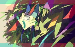  1other blue_ribbon border closed_eyes closed_mouth colored_skin floating full_body isutai jirachi leaf other_focus outdoors pokemon pokemon_(creature) pokemon_focus purple_ribbon red_border ribbon simple_background solo tanzaku upside-down white_skin yellow_background 