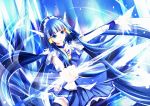 aoki_reika arvalion blue blue_background blue_dress blue_eyes blue_hair bowtie choker cure_beauty dress hair_tubes head_wings ice ice_sword long_hair magical_girl payot precure serious skirt smile_precure! solo sword thighhighs tiara weapon wrist_cuffs 
