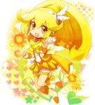  bike_shorts blonde_hair boots bowtie brooch choker cure_peace dress jewelry kise_yayoi long_hair magical_girl mike_(3isk) precure shorts_under_skirt skirt smile smile_precure! solo v yellow yellow_background yellow_dress yellow_eyes 