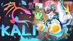  absurdres animal_hands calendar_(object) dragon english_commentary english_text furry furry_male glasses highres kali_linux linux mofuchya nintendo_switch open_mouth original petals tail wanted_poster western_dragon 