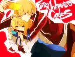  1girl ahoge blonde_hair blue_eyes casual dress fate/stay_night fate/unlimited_codes fate_(series) gilgamesh hair_ribbon playing_games playstation_portable quality red_eyes ribbon saber sumesiumee 