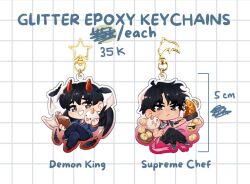  2boys :d apron areuwuu bamboo_steamer biyoo_(omniscient_reader's_viewpoint) black_hair black_shirt black_wings blue_jacket book chibi chibi_only cooking cooking_pot cross_scar crossed_legs demon_horns dumpling english_text falling_feathers falling_paper feathered_wings feathers food fried_rice full_body grid_background holding holding_book holding_cooking_pot horns jacket kim_dokja knees_together_feet_apart looking_at_viewer male_focus multiple_boys official_alternate_costume omniscient_reader's_viewpoint pink_apron promotional_art scar serious shirt short_hair smile sparkling_eyes white_shirt wings yoo_joonghyuk 