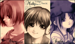  android archived_source character_name closed_mouth collarbone column_lineup commentary_request cursive d.l gift_art hair_between_eyes hairband hat kamigishi_akari korean_commentary kurusugawa_serika leaf_(studio) long_hair looking_at_viewer multi_(to_heart) multiple_girls multiple_monochrome neckerchief nose parted_hair profile robot_ears robot_girl sailor_collar school_uniform second-party_source serafuku short_hair smile straight_hair to_heart to_heart_(series) typo upper_body witch_hat 