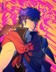  1boy armor artist_name blue_eyes blue_hair closed_mouth commentary english_commentary fire_emblem fire_emblem:_radiant_dawn headband ike_(fire_emblem) male_focus pauldrons short_hair shoulder_armor single_pauldron solo trunswicked upper_body 