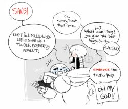  2015 2boys 2d armor artist_logo black_shorts blue_jacket blue_shorts brothers cape carrying carrying_person comic cropped_torso digital_media duo english_text gloves green_slippers grey_background grey_hood height_difference hood hood_down hooded_jacket hug_carry humanoid jacket leeffi lifting_person male male_focus male_only monochrome monster monster_boy multiple_boys papyrus_(undertale) red_cape red_gloves sans_(undertale) segmented_comic shorts siblings signature simple_background single_vertical_stripe skeleton slippers speech_bubble striped_shorts teeth text two-tone_background undead undertale utdr_(toby_fox) vertical-striped_clothes vertical-striped_shorts white_armor white_background white_stripes 