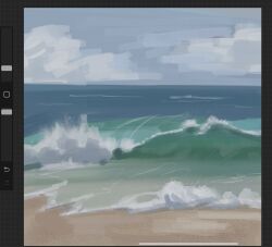  art_program_in_frame clouds cloudy_sky coeurdeluciole crash day highres horizon no_humans ocean original painterly scenery screenshot shore sky waves 