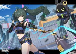 1girl anger_vein dark_green_hair long_hair officer_cui_(zenless_zone_zero) qingyi_(zenless_zone_zero) twintails zenless_zone_zero