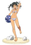  aqua_eyes armpits ball barefoot bikini black_hair choker fang faux_figurine figure_stage flat_chest francesca_lucchini front-tie_top head_tilt legs_up maru_(maruttona) maruttona navel open_mouth rock simple_background solo standing_on_one_leg strike_witches striped striped_bikini striped_swimsuit swimsuit twintails 