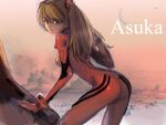  ass blue_eyes bodysuit hair_ornament kuzuvine leaning looking_back neon_genesis_evangelion orange_hair plugsuit skin_tight solo soryu_asuka_langley souryuu_asuka_langley 