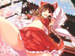  bow breasts brown_hair detached_sleeves from_below hair_bow hair_tubes hakurei_reimu navel open_mouth red_eyes sany solo thighs touhou underboob upshirt upskirt wink 