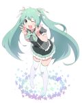  ;d aqua_eyes aqua_hair boots hair_ribbon hatsune_miku leaning_forward long_hair nail_polish open_mouth px8xq ribbon skirt smile solo star thigh-highs thigh_boots thighhighs twintails very_long_hair vocaloid wink zettai_ryouiki 