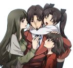  3girls ^_^ age_difference bad_id blue_eyes brown_hair child closed_eyes eyes_closed facial_hair family fate/zero fate_(series) father_and_daughter goatee green_hair hair_ribbon long_hair maccyman matou_sakura mother_and_daughter multiple_girls ribbon short_twintails siblings sisters tohsaka_aoi tohsaka_rin tohsaka_tokiomi toosaka_aoi toosaka_rin toosaka_tokiomi twintails young 