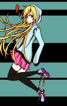  black_legwear blonde_hair blue_eyes heart hoodie jewelry lilia147 lily_(vocaloid) long_hair necklace shoes skirt sneakers solo thigh-highs thighhighs very_long_hair vocaloid 
