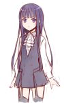  blunt_bangs cravat dress ha-ru inu_x_boku_ss long_hair purple_eyes purple_hair school_uniform shirakiin_ririchiyo thigh-highs thighhighs violet_eyes 