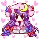  :&lt; blush book bow chibi crescent_moon hair_bow heart lilywhite_lilyblack long_hair moon o_o patchouli_knowledge solo touhou 